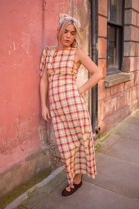 Damson Madder Estelle Celery Check Midi Dress - The Mercantile London