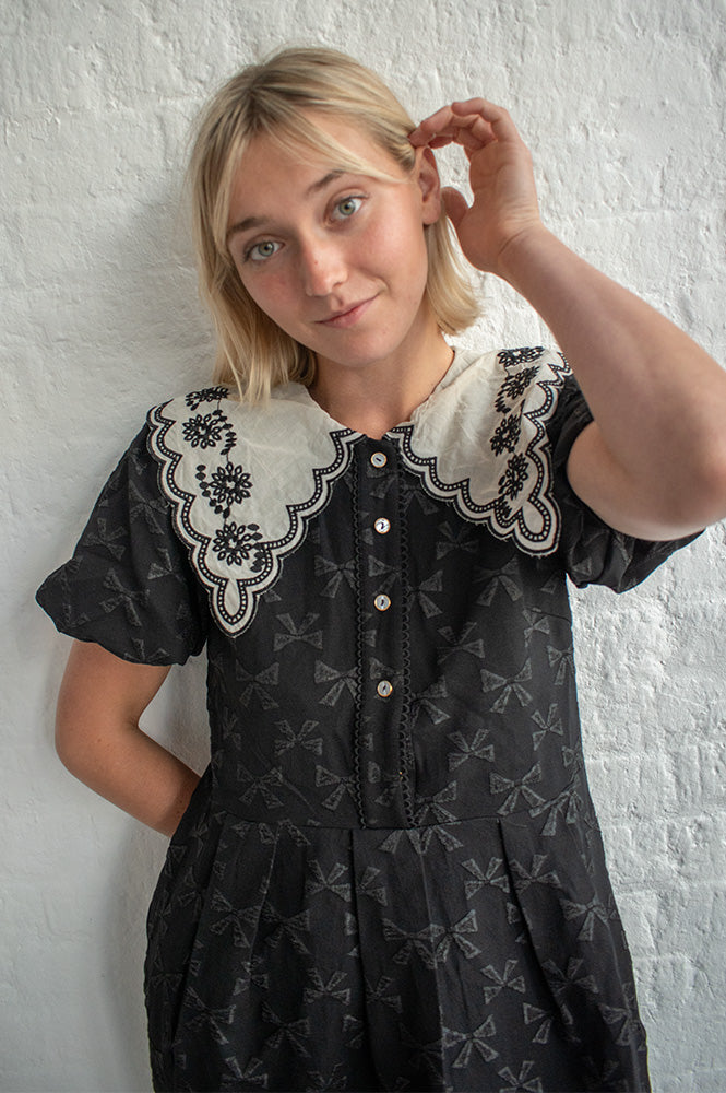 Louche Iris Bow Jacquard Lace Collar Dress - The Mercantile London