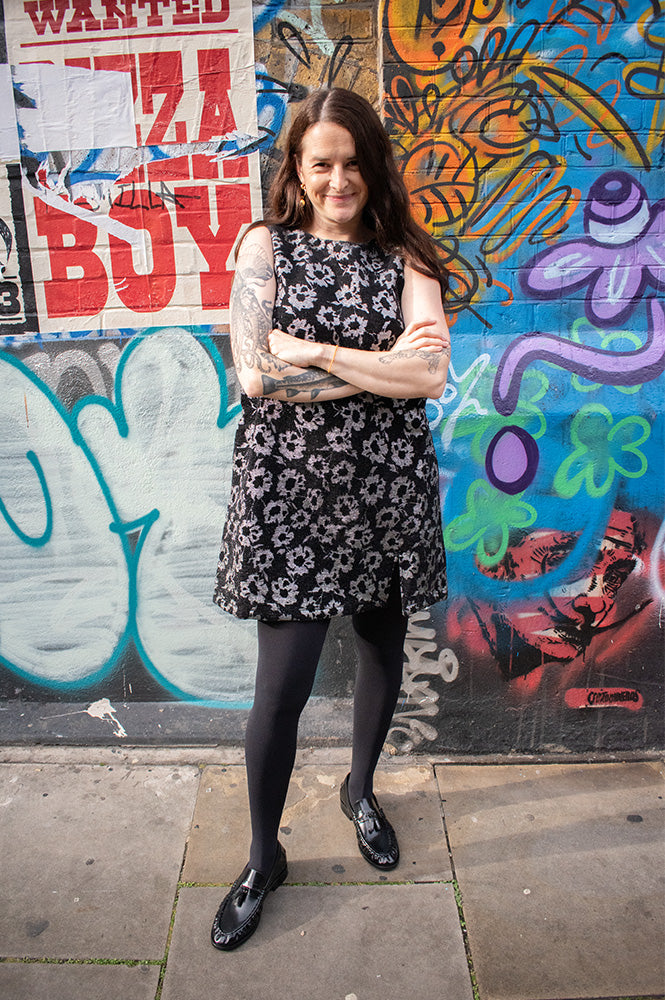 FRNCH Alicia Black And Silver Floral A-Line Mini Dress - The Mercantile London