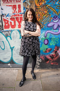 FRNCH Alicia Black And Silver Floral A-Line Mini Dress - The Mercantile London