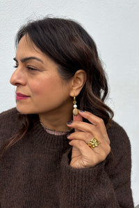 White Hoop Earring with Stone Drop - The Mercantile London