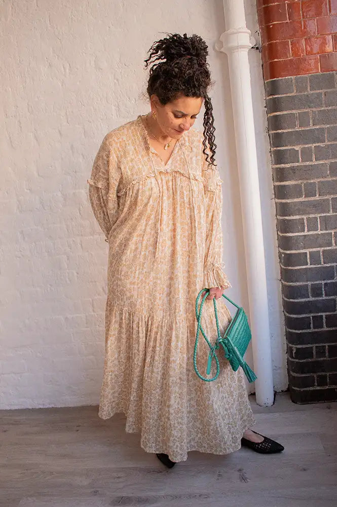 Feeka Lyla Ochre Floral Dress - The Mercantile London