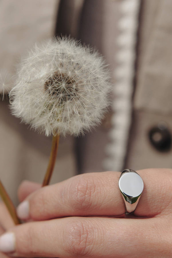 Nordic Muse Silver Round Signet Ring - The Mercantile London