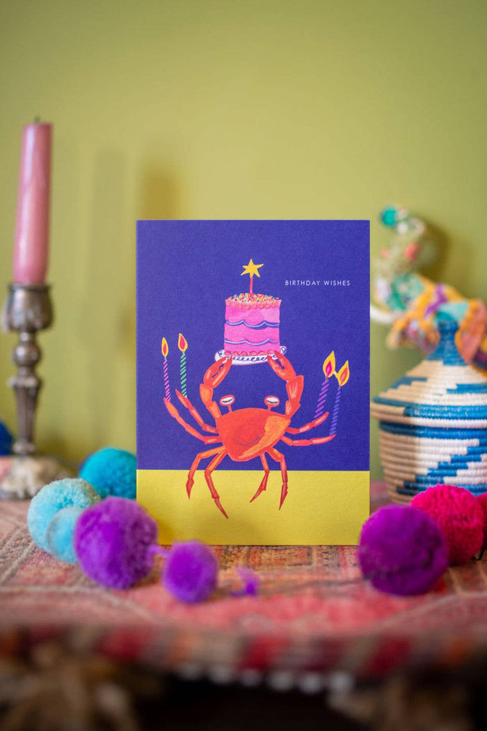 'Party Crab and Cupcake' Birthday Greetings Card: Biodegradable Cello Wrap - The Mercantile London