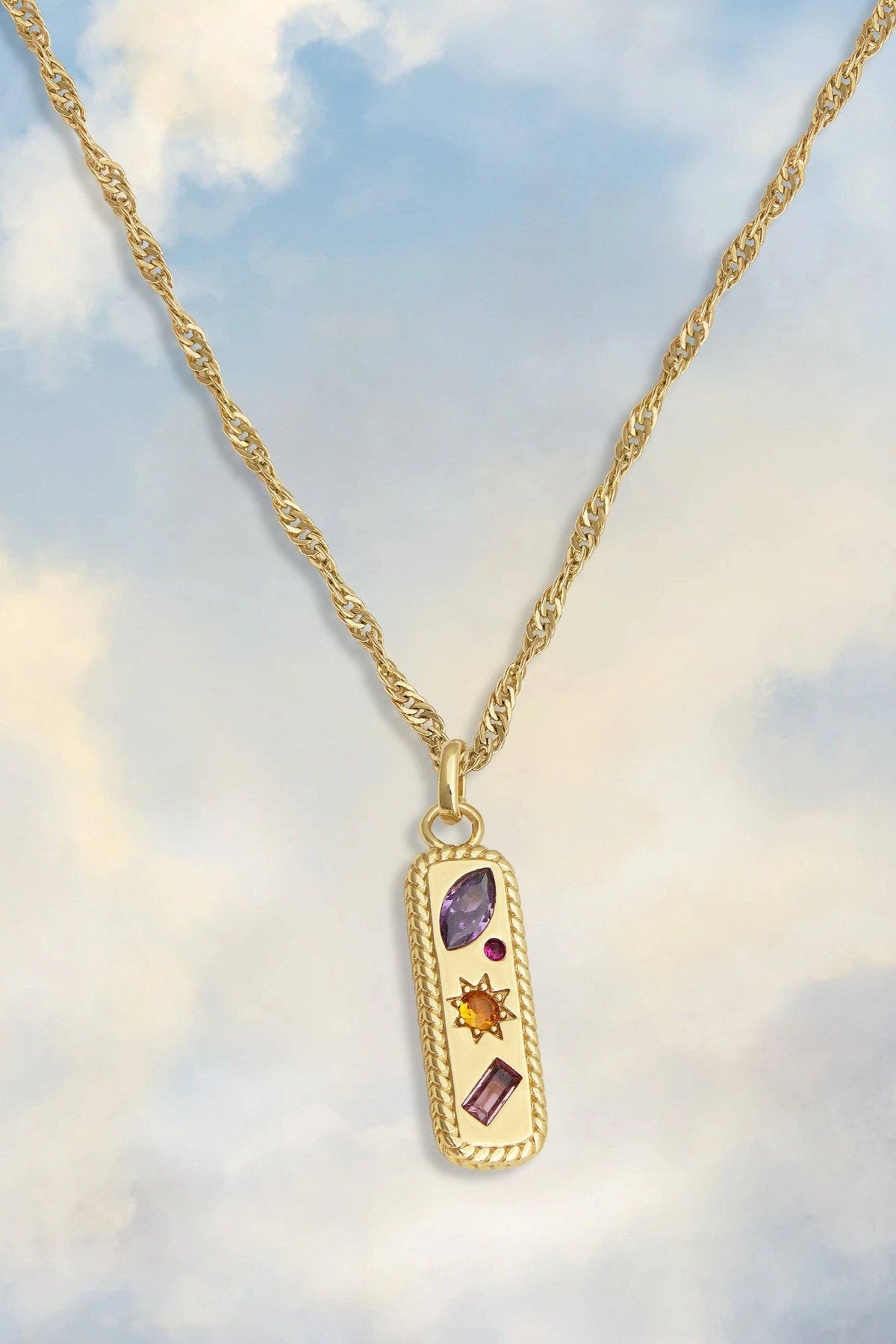 JJ Kaleidoscope Gemstone Tag Pendant Necklace - The Mercantile London