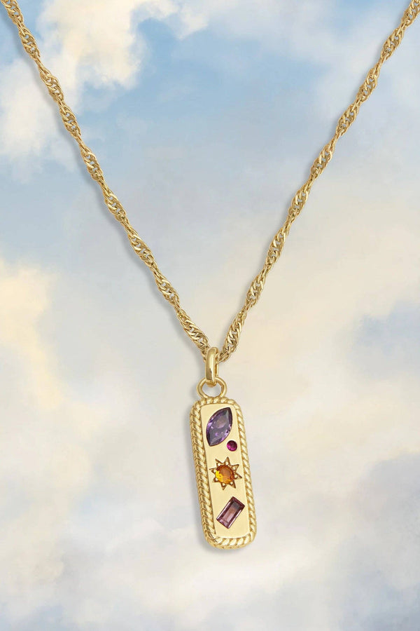 JJ Kaleidoscope Gemstone Tag Pendant Necklace - The Mercantile London