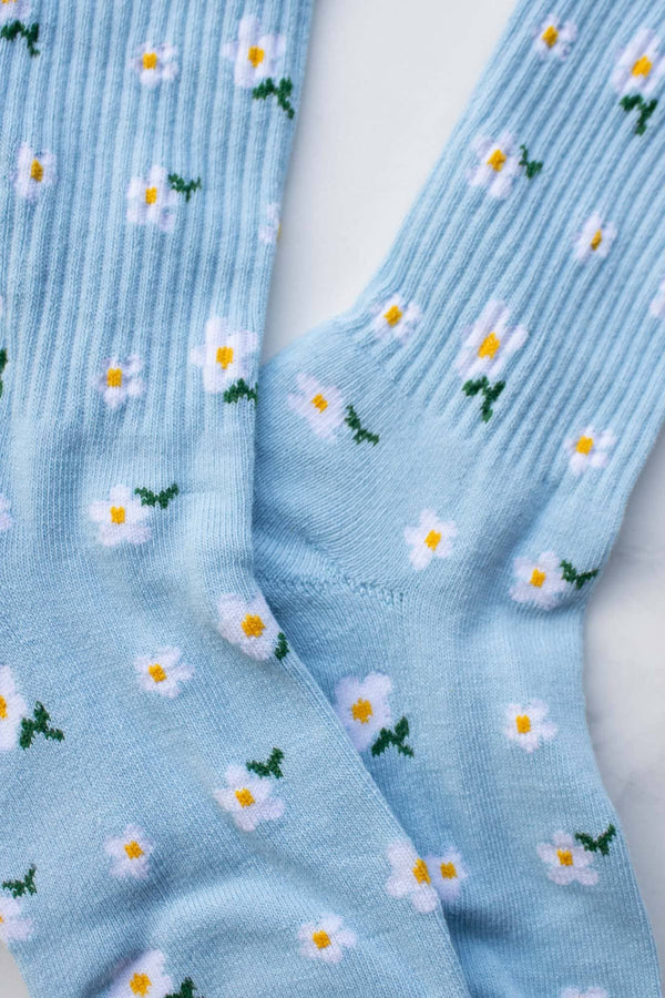Little Flower Casual Socks: Blue - The Mercantile London
