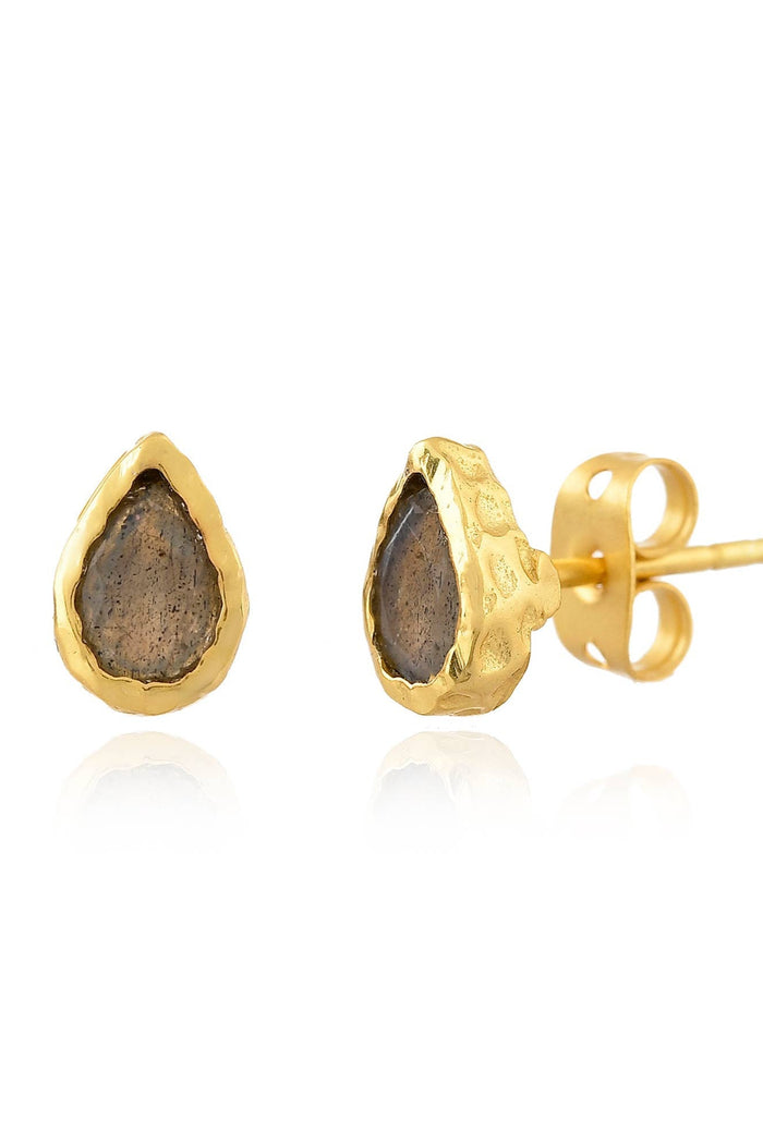 White Teardrop Earring in Gold with Labradorite - The Mercantile London