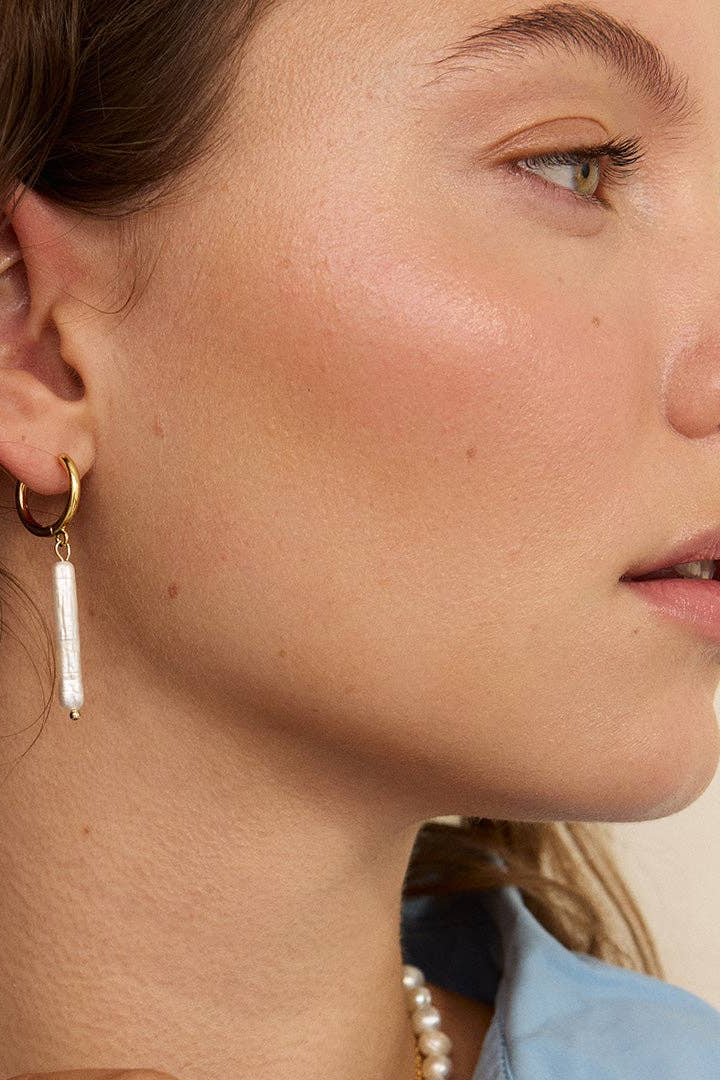 Milos Long Pearl Huggies Gold - The Mercantile London