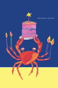 'Party Crab and Cupcake' Birthday Greetings Card: Biodegradable Cello Wrap - The Mercantile London