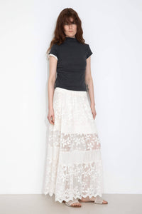 Textured Floral Print Lace Panel Skirt: FloralWhite / UN - The Mercantile London