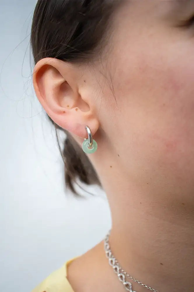 A Weathered Penny Mint Agate Silver Hoops - The Mercantile London