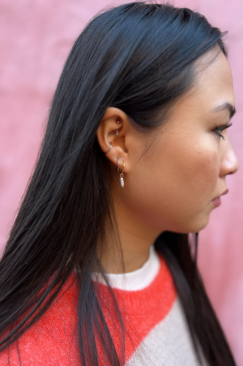 Everyday Gold Pearl Trio Drop Hoops - The Mercantile London