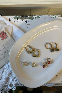 White Twisted Square Gold & Crystal Earring - The Mercantile London