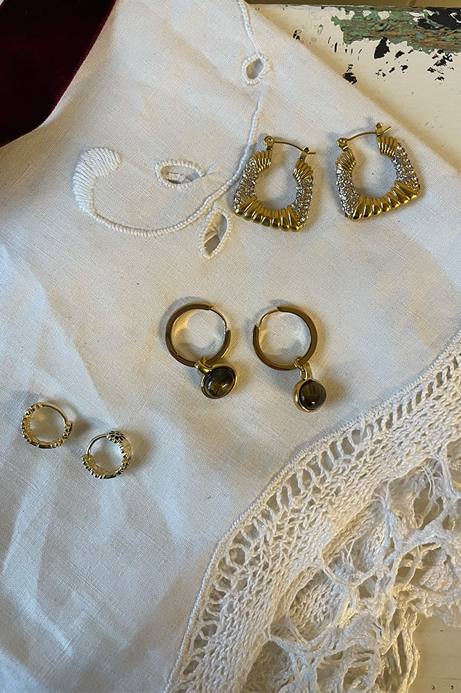 White Twisted Square Gold & Crystal Earring - The Mercantile London