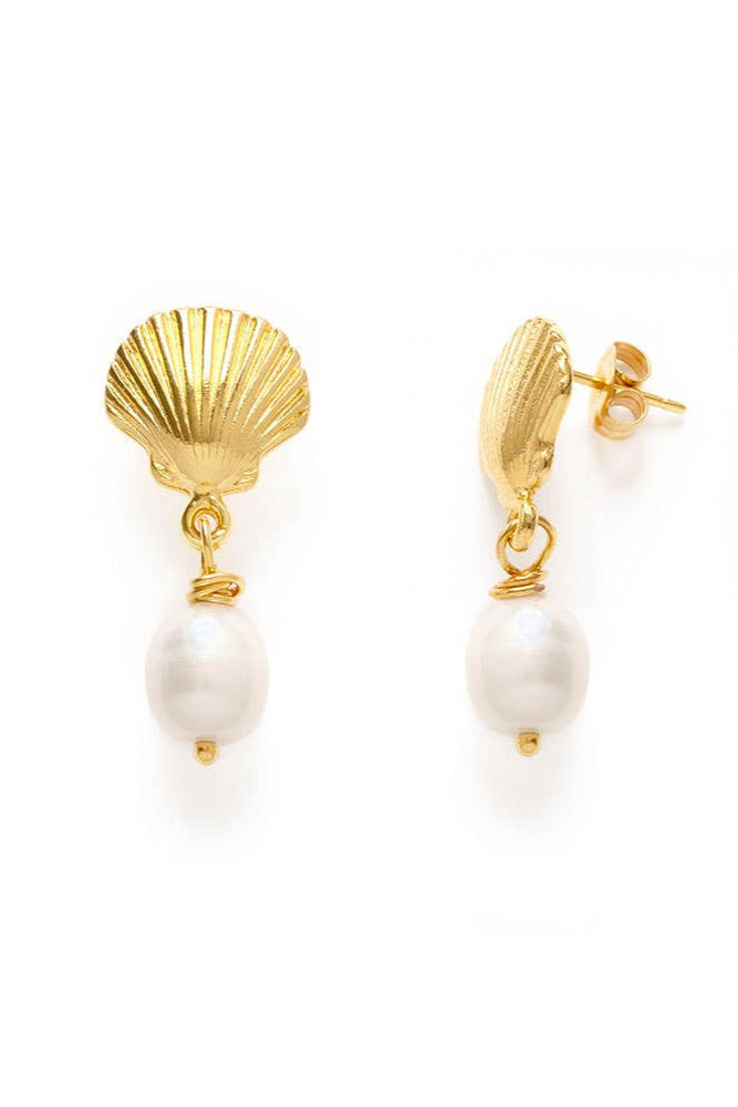 Amano Shell & Pearl Stud Drop Earrings - The Mercantile London