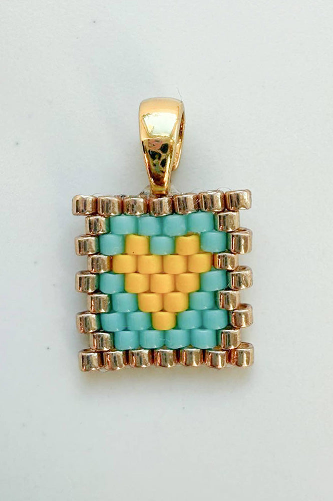XO-CU Miyuki Turquoise & Yellow Glass Pendant Charm - The Mercantile London