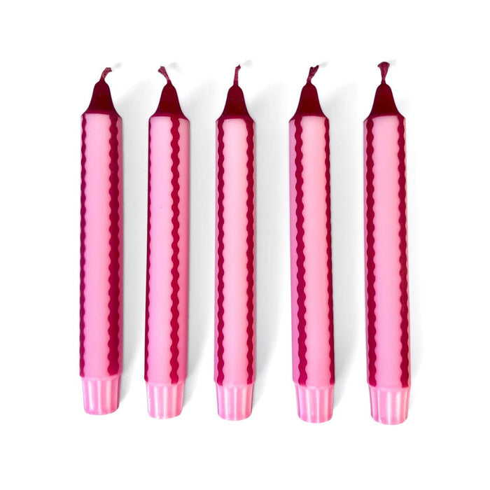Florrie & Wren Pink & Burgundy Hand Dipped Scallop Stripe Dinner Candle