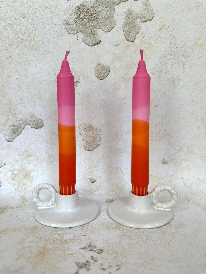 Colourful ‘Sunset’ Hand Dipped Orange & Pink Dinner Candles - The Mercantile London