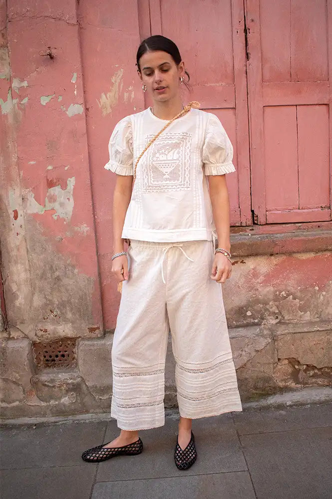 Damson Madder Elodie White Tie Trousers - The Mercantile London