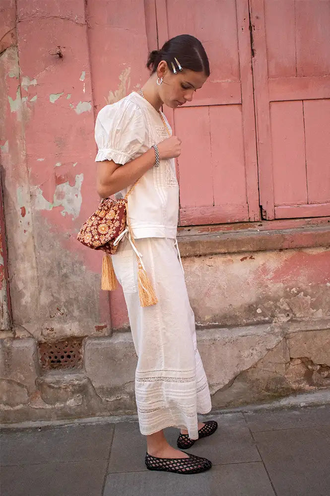 Damson Madder Elodie White Tie Trousers - The Mercantile London