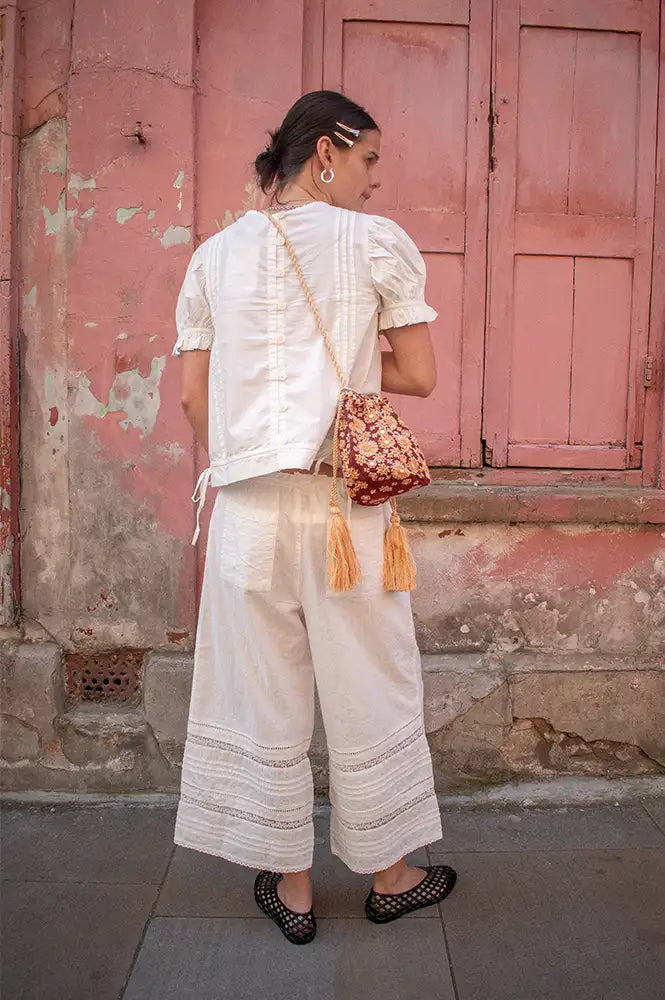 Damson Madder Elodie White Tie Trousers - The Mercantile London