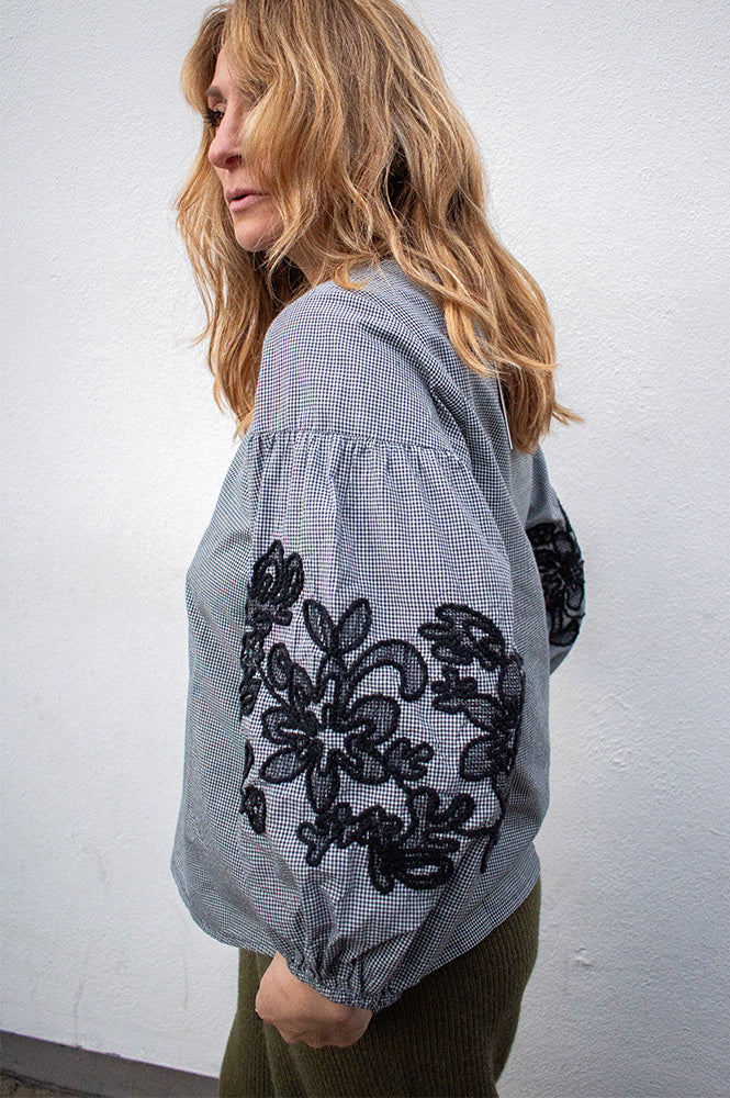 ICHI Floza Total Eclipse Embroidered Blouse