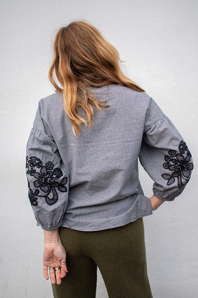 ICHI Floza Total Eclipse Embroidered Blouse