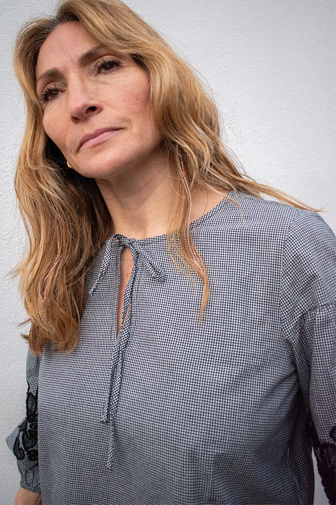 ICHI Floza Total Eclipse Embroidered Blouse