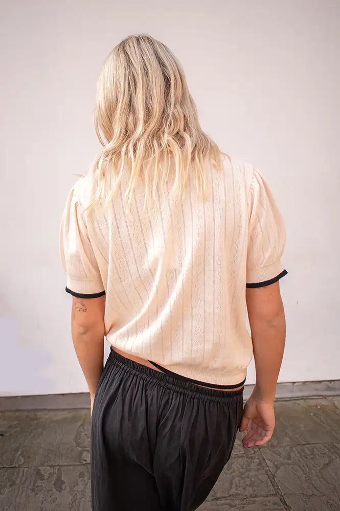 Emile Et Ida Dino Cream Knitted Polo Top - The Mercantile London