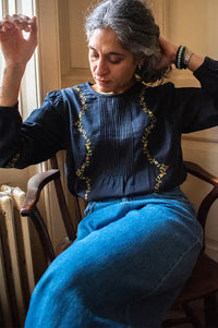 Emile Et Ida Estelle Charcoal Embroidered Blouse
