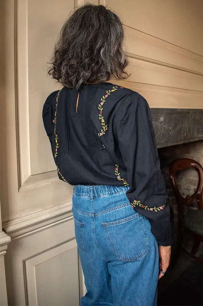 Emile Et Ida Estelle Charcoal Embroidered Blouse