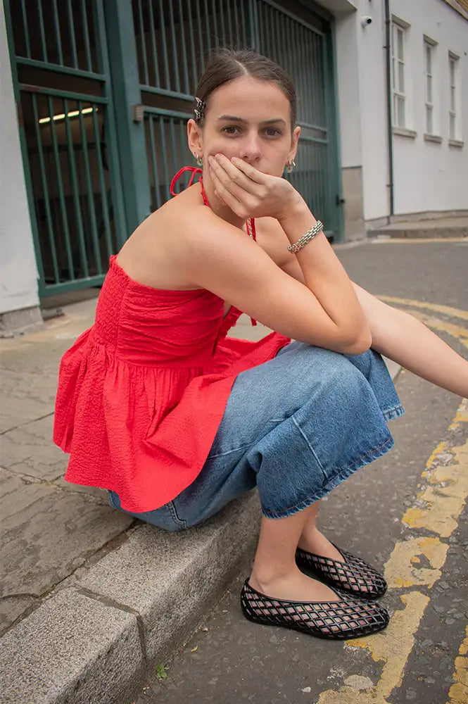 Emin + Paul Red Shirred Halter Neck Top - The Mercantile London