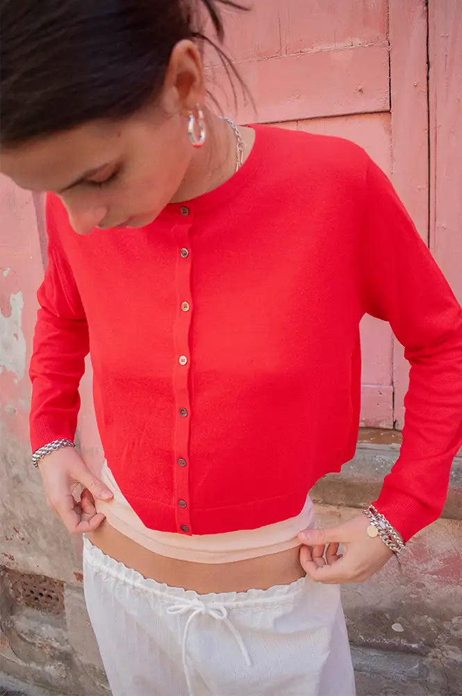 Emin + Paul Red Wool Cropped Cardigan - The Mercantile London