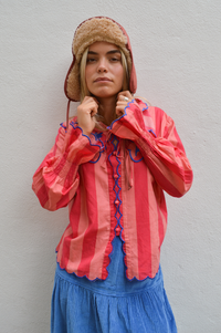 Echo of Pink Coral Striped Scallop Blouse