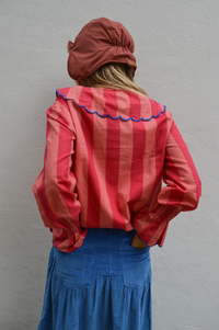 Echo of Pink Coral Striped Scallop Blouse