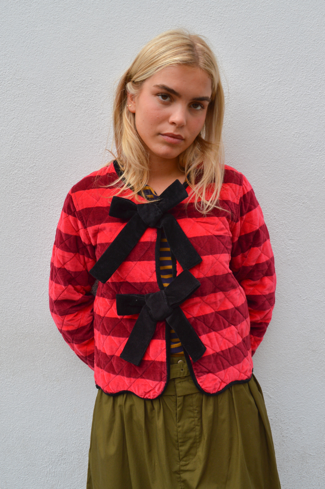 Echo of Pink Striped Velvet Jacket