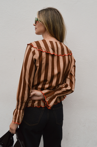 Echo of Pink Brown Striped Scallop Blouse
