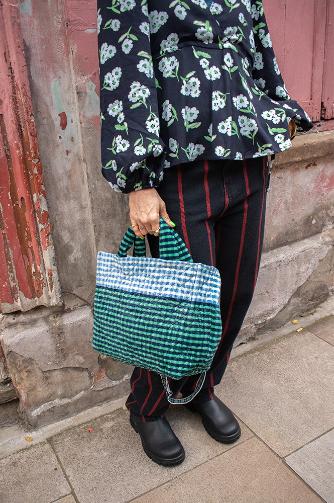 Épice Paris Small Checked Blue Tote Handbag