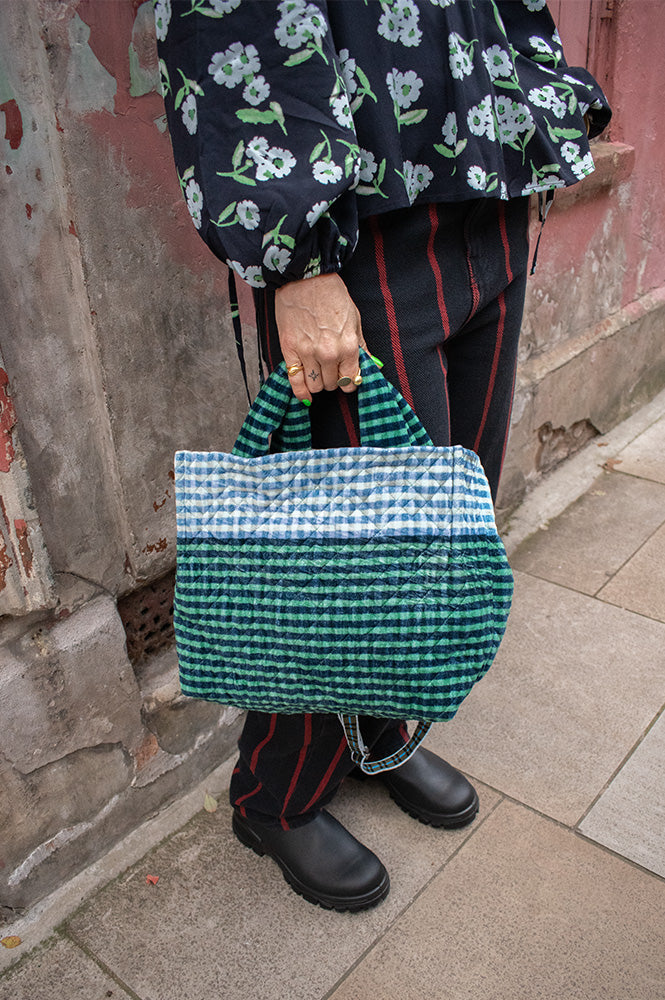 Épice Paris Small Checked Blue Tote Handbag