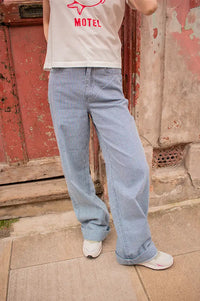 Numph Erina Medium Blue Striped Jeans - The Mercantile London