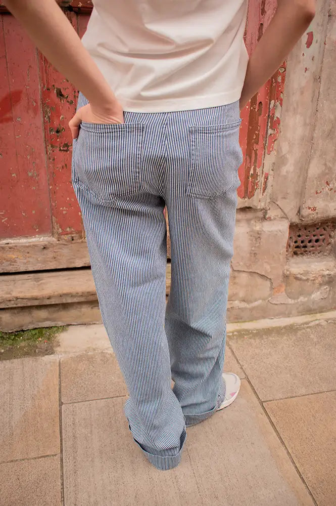 Numph Erina Medium Blue Striped Jeans - The Mercantile London