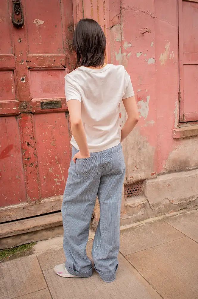 Numph Erina Medium Blue Striped Jeans - The Mercantile London