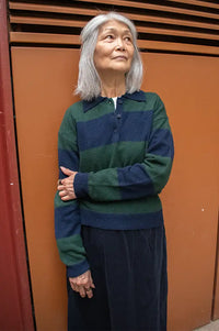 My Essential Wardrobe Jola Navy & Green Stripe Polo Jumper