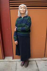 My Essential Wardrobe Jola Navy & Green Stripe Polo Jumper