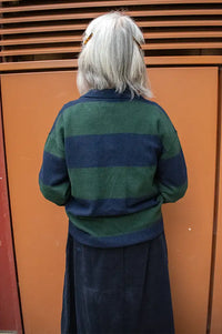 My Essential Wardrobe Jola Navy & Green Stripe Polo Jumper