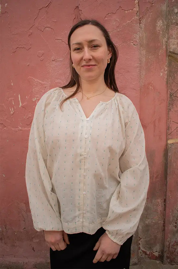 ICHI Dotse Light Green Dobby Blouse - The Mercantile London
