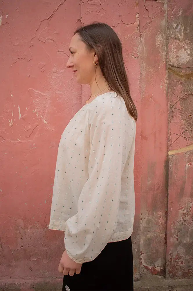 ICHI Dotse Light Green Dobby Blouse - The Mercantile London