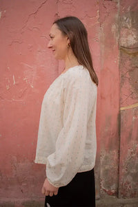 ICHI Dotse Light Green Dobby Blouse - The Mercantile London