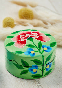 Namaste Kashmiri Chrysanthemum Green Handpainted Trinket Box Small